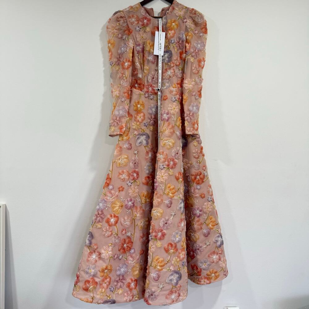 NEW NWT Anthropologie Helsi Tessa Long-Sleeve Appliqué Sunset Yellow Dress S - Picture 7 of 11